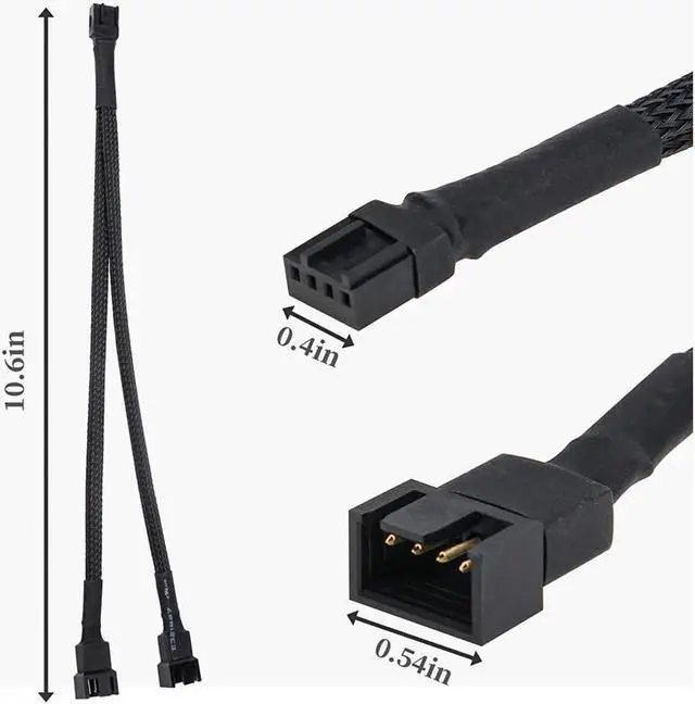 Alt view image 4 of 7 - Fan Splitter, 3 Pack 4 Pin PWM Fan Splitter Cable 2 Way Sleeved Braided Extension Power Cable 1 to 2 Converter for PC Matherboard, Desktop Computer CPU Fan 10.6 inches