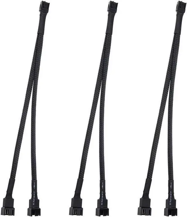 Main image of Fan Splitter, 3 Pack 4 Pin PWM Fan Splitter Cable 2 Way Sleeved Braided Extension Power Cable 1 to 2 Converter for PC Matherboard, Desktop Computer CPU Fan 10.6 inches