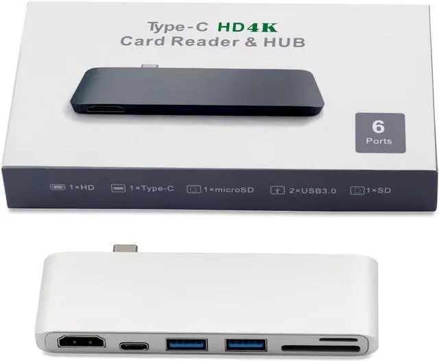 Alt view image 5 of 6 - USB C Hub HDMI, 6-in-1 USB Type C Multi-port Adapter with 4K HDMI, USB-C Power Delivery,2 USB 3.0 Ports,SD/Micro Card Reader,Compatible with MacBook 2017/2016 and other USB-C Devices-Gray