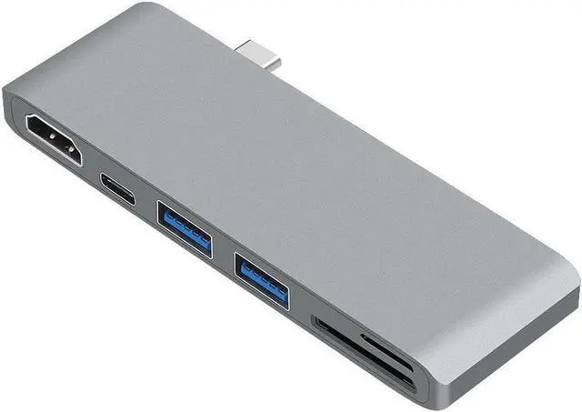 Alt view image 2 of 6 - USB C Hub HDMI, 6-in-1 USB Type C Multi-port Adapter with 4K HDMI, USB-C Power Delivery,2 USB 3.0 Ports,SD/Micro Card Reader,Compatible with MacBook 2017/2016 and other USB-C Devices-Gray
