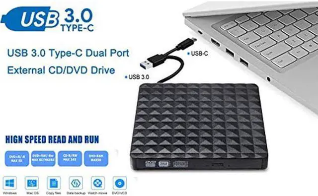 Alt view image 3 of 7 - Aomoproing  External CD DVD Drive, Portable High-Speed USB-C & USB 3.0 CD/DVD ROM DVD Burner/DVD Reader Writer Optical Drive for PC Desktops, Compatible with Windows/Mac OS