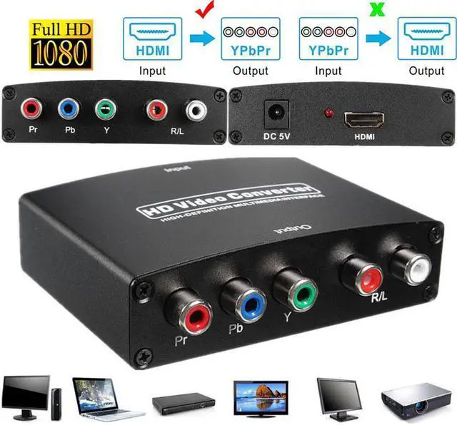 Main image of HDMI to 1080P Component Video (YPbPr) RGB + R/L Scaler Converter Adapter with R/L Audio output Support PS3, PS4, Player, DVD, XBOX, Notebook , Black