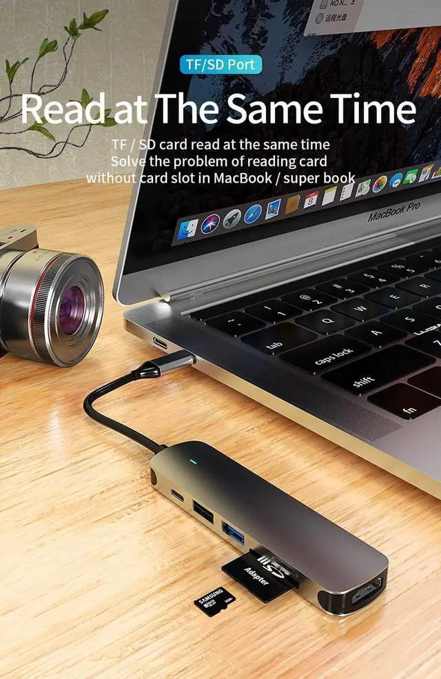 Alt view image 7 of 7 - USB C Hub, 6-in-1 USB-C Hub Multiport Adapter Type C Dongle with 4K@30Hz HDMI , USB 3.0/2.0 Ports,87W PD,SD/TF Cards Reader for MacBook Pro/ Air 2020/2019,iPad