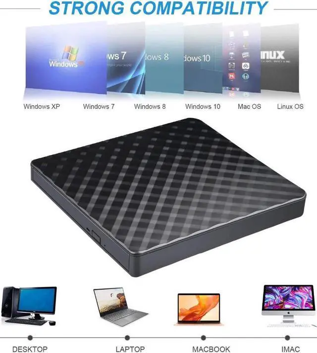 Alt view image 4 of 7 - Aomoproing  USB 3.0 External CD Drive, CD/DVD-RW Drive, CD-RW Rewriter Burner Superdrive for High Speed Data Transfer for Laptop Notebook PC Desktop Support Windows/Vista/7/8.1/10 (Black)