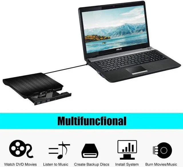 Alt view image 2 of 7 - Aomoproing  External DVD Drive, USB 3.0 Portable CD/DVD+/-RW Drive/DVD Player for Laptop CD ROM Burner Compatible with Laptop Desktop PC Windows Linux OS Apple Mac Black