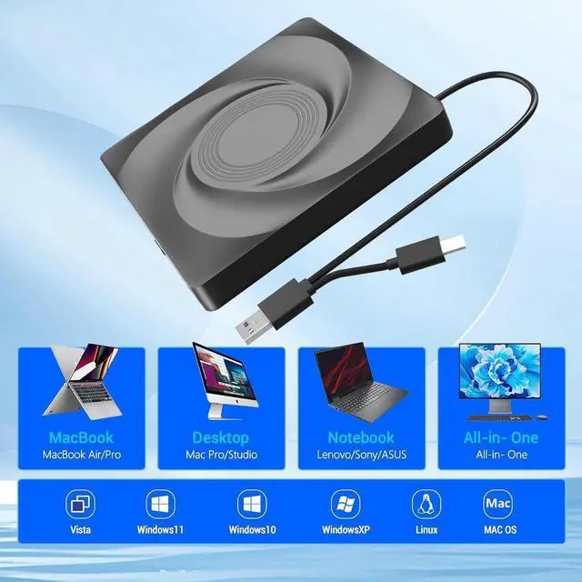 Alt view image 6 of 7 - Aomoproing  External Blu-ray Drive, USB 3.0 and Type-C External Blu-Ray Burner Slim 3D Optical Blu-Ray DVD CD Drive Compatible with Windows XP/7/8/10 MacOS for Laptop Desktop