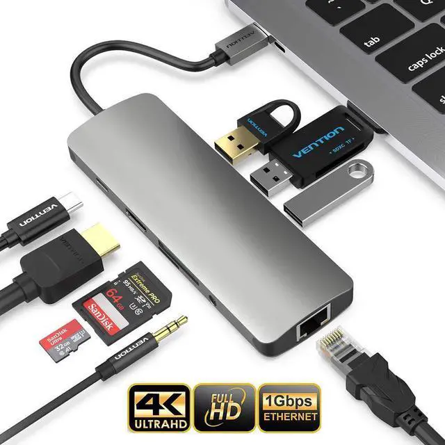 Main image of [New Version] USB C Hub,Type-C Adapter 9 in 1 USB-C Dock with 4K HDMI, PD Charging,SD Card Reader USB C Dongle,3.5mm Audio,USB 3.0 Ports for 2018/2017/2016 MacBook Pro,Chrom and More Type-C (9 in 1)