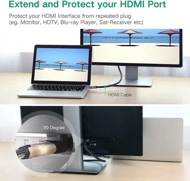 Alt view image 5 of 7 - 2-Pack HDMI Adapter Right Angle 90 Degree Male to Female for TV Stick, Roku Stick, Chromecast, Xbox, PS4, PS3, Nintendo Switch