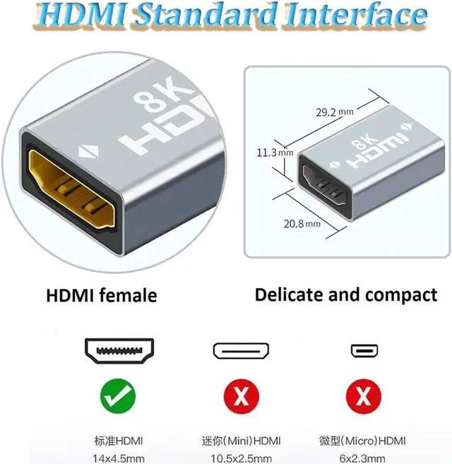 Alt view image 2 of 7 - HDMI Coupler HDMI Aluminum Alloy Female to Female Connector 8K HDMI to HDMI Adapter,Compatible with HDTV Roku TV Stick Chromecast Nintendo Switch Xbox One Playstation PS4 Laptop PC- 2 Pack