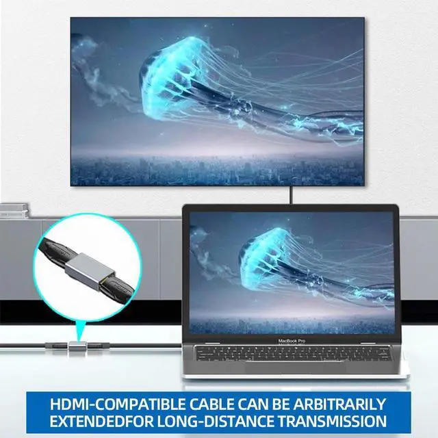 Alt view image 6 of 7 - HDMI Coupler HDMI Aluminum Alloy Female to Female Connector 8K HDMI to HDMI Adapter,Compatible with HDTV Roku TV Stick Chromecast Nintendo Switch Xbox One Playstation PS4 Laptop PC- 2 Pack