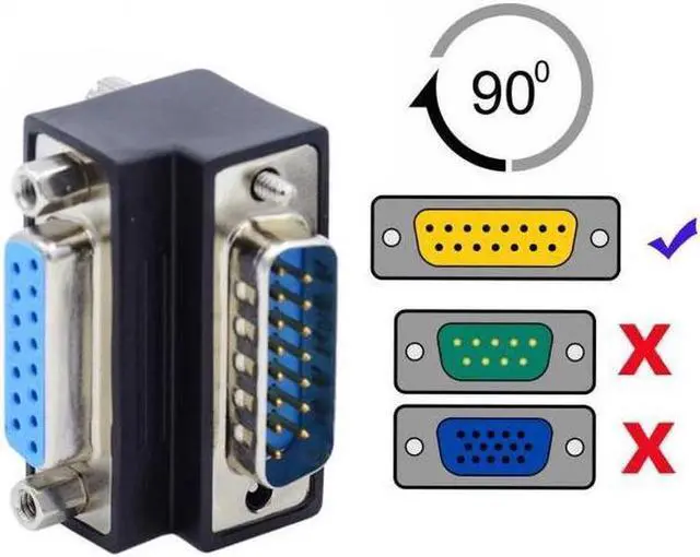 Alt view image 4 of 6 - Up 90 Degree Angled DSUB D-subminiature 15pin Male to Female Extension Adapter DB Connector