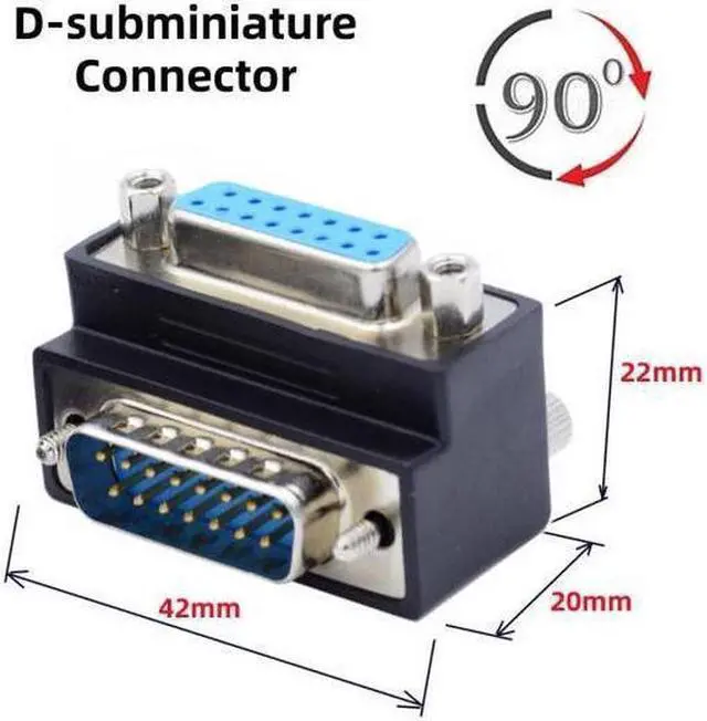 Alt view image 3 of 6 - Up 90 Degree Angled DSUB D-subminiature 15pin Male to Female Extension Adapter DB Connector