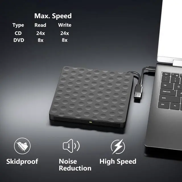 Alt view image 4 of 7 - Aomoproing  External CD DVD Drive for Laptop, USB 3.0 & Type C Portable CD DVD Drive Player Reader Writter Burner, CD/DVD Optical Drive for PC Desktop, Compatible with Windows 7 8 10 11 XP,Linux,Mac O