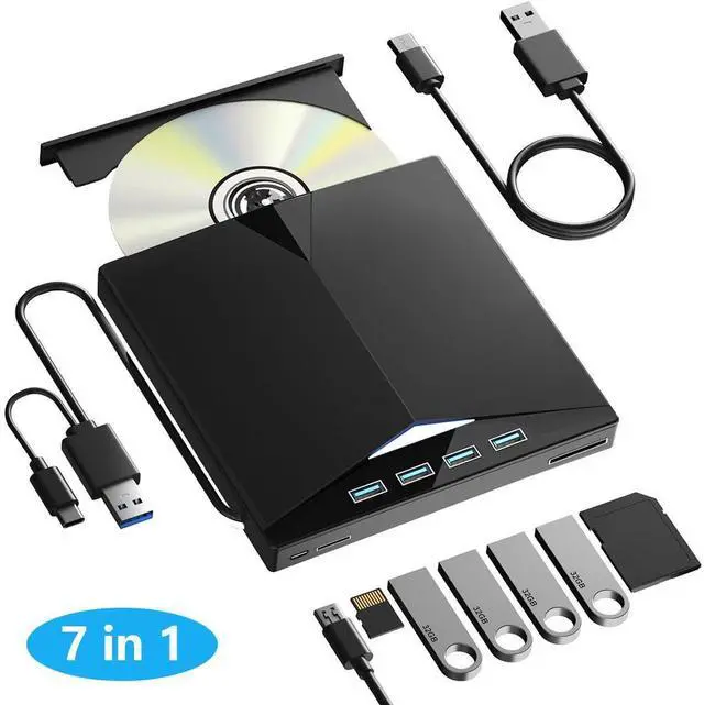 Main image of Aomoproing   External CD/DVD Drive for Laptop, Portable 7 in 1 USB 3.0 CD ROM External Drive, CD Reader for PC with 4 USB Ports & TF/SD Card Slots, DVD Drive USB External for Windows 11/10/8/7/XP/Linu