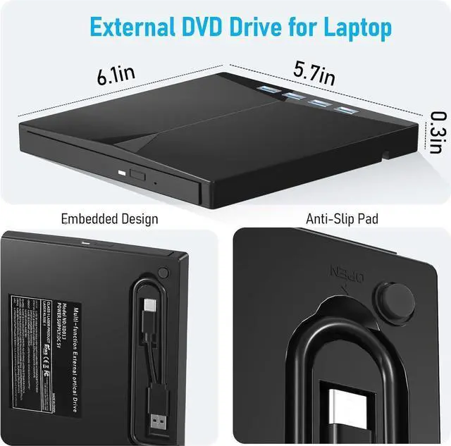 Alt view image 2 of 7 - Aomoproing   External CD/DVD Drive for Laptop, Portable 7 in 1 USB 3.0 CD ROM External Drive, CD Reader for PC with 4 USB Ports & TF/SD Card Slots, DVD Drive USB External for Windows 11/10/8/7/XP/Linu