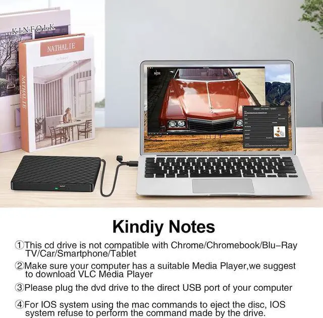 Alt view image 2 of 7 - Aomoproing   Portable External CD/DVD Drive for Laptop, Type C & USB 3.0 CD DVD +/-RW Drive Burner DVD Player, External CD ROM Reader Writer Optical Drive Compatible with Laptop PC Mac Windows 11/10/8