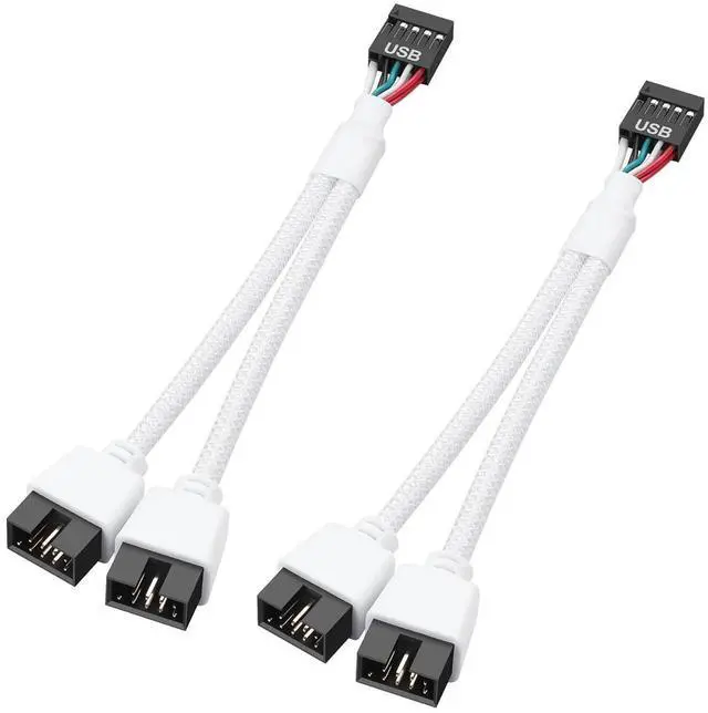 Main image of 2 Pack Motherboard USB 2.0 9Pin Header Splitter 9 Pin USB 2.0 Female to Dual 9 Pin Male Extension Header Cable Nylon Braided for PC Computer Internal Motherboard (White)