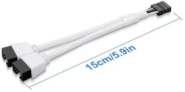 Alt view image 2 of 7 - 2 Pack Motherboard USB 2.0 9Pin Header Splitter 9 Pin USB 2.0 Female to Dual 9 Pin Male Extension Header Cable Nylon Braided for PC Computer Internal Motherboard (White)