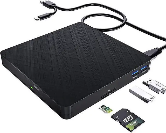 Main image of Aomoproing  5 in 1 External CD DVD Drive, USB 3.0 & Type-C Portable CD DVD Burner with SD/TF Card Reader and 2 USB Ports, External Optical CD/DVD Drives for PC Desktop/Laptop/Linux/Mac/Windows 11/10/8