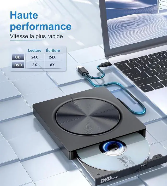 Alt view image 6 of 7 - Aomoproing External DVD CD Drive for PC, USB 3.0 and USB-C External CD DVD Burner with 2 USB Ports and SD/TF Slot, Optical Portable DVD CD -/+RW Drive, External CD/DVD Drive for Windows/MacOS/Laptop/D