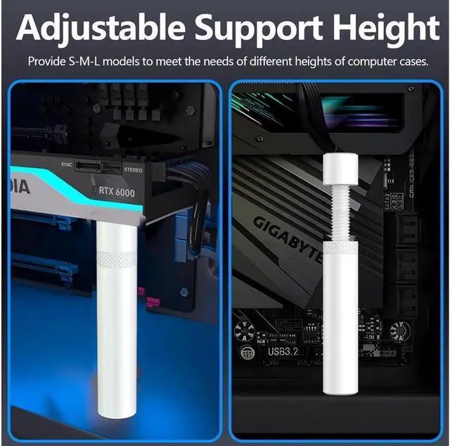 Alt view image 2 of 6 - Graphics Card GPU Support Bracket, Adjustable Height GPU Sag Stand Bracket with Magnet and Non-Slip Sheet, GPU Holder for Prevent Universal VGA Graphics Card Sag - 2.8-4.7"- L - White
