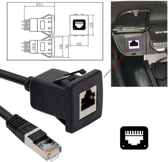 Alt view image 5 of 7 - Aomoproing UT-016-1.0M Waterproof Dustproof Latch Locking CAT6 RJ45 Male to Female Lan Ethernet Network Extension Cable Car Panel Mount Design