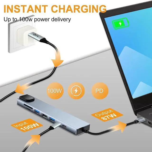 Alt view image 6 of 7 - Aomoproing8 in 1 USB C Hub, Multiport USB Type C Adapter 8 Ports, Type-C Dongle USB-C to 4K HDMI, RJ45 Ethernet, PD Charger, USB 3.0 USB 2.0, SD/TF Card Reader, Type-C Data Port for USB C Laptops