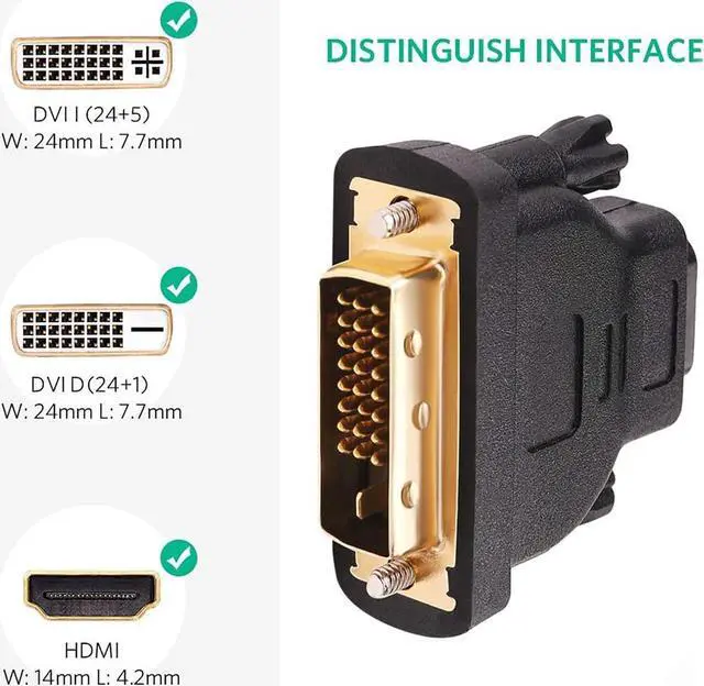 Alt view image 7 of 7 - DVI to HDMI Adapter, DVI-D 24+1Male to HDMI Female High Speed Adapter Converter Gold Plated Support 1080P for HDTV, Plasma, DVD, Projector, Computer