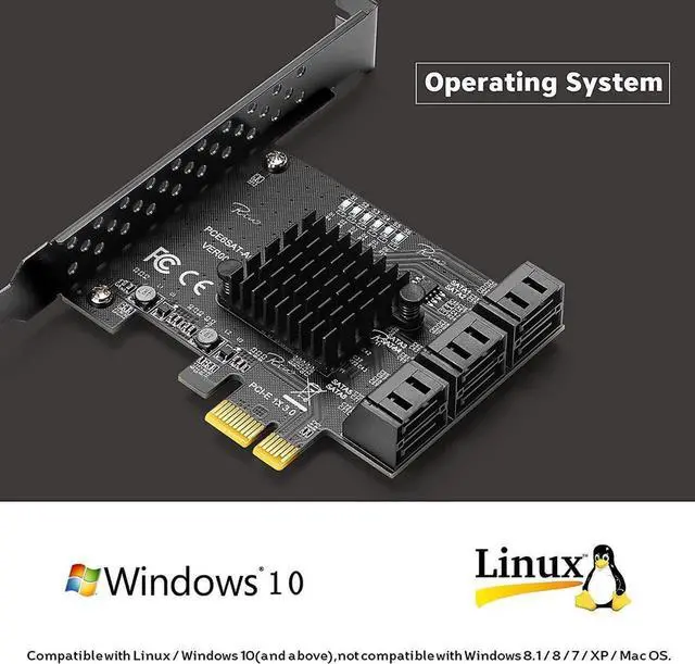 Alt view image 3 of 7 - Aomoproing PCIe SATA Card, PCI-E 3.0 to 6 Port SATA Card, SATA Controller Expansion Card with Low Profile Bracket, Non-Raid, Boot as System Disk, Support 6 SATA 3.0 Devices
