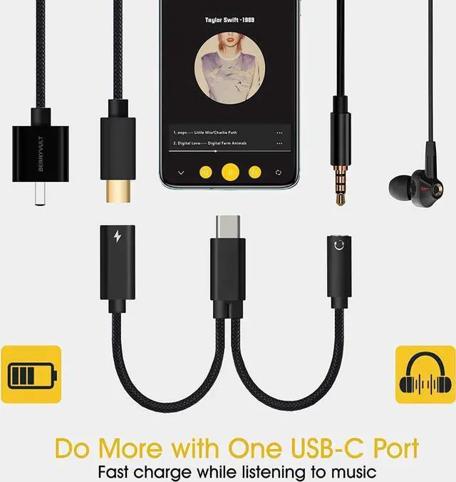 Alt view image 6 of 7 - Aomoproing    USB C to 3.5mm Headphone and 60W PD Charger Adapter, 2-in-1 USB C to AUX Mic Jack with USB C PD 60W Fast Charging for Stereo, Earphones, Compatible with Galaxy Note 20/10/S20, Pixel 2/3/