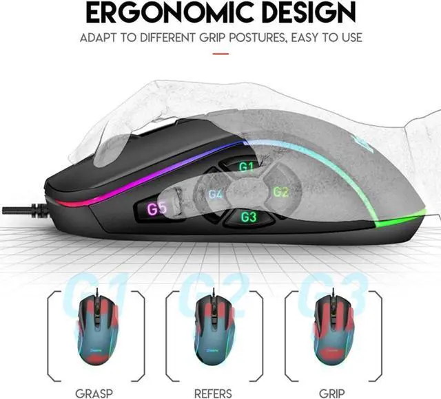Alt view image 5 of 7 - USB Wired Gaming Mouse with 14 Colors RGB Backlit, 6400 DPI Adjustable, Gaming Mice with 10 Programmable Macro Buttons & Fire Button, PC Gaming Mouse for Windows/Mac, Black
