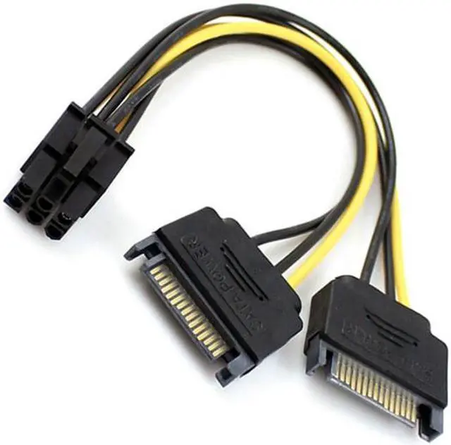 Alt view image 3 of 3 - Aomoproing Dual two SATA 15 Pin Male M to PCI-e Express Card 6 Pin Female Graphics Video Card Power Cable 15cm SA-117