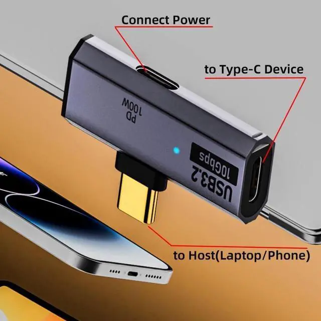 Alt view image 7 of 7 - Aomoproing      2 in 1 USB C to USB 3.2 Adapter with 100W Charging Port USB C 1 Male to 2 Female Fast Charging Data Transfer OTG Converter Adapter