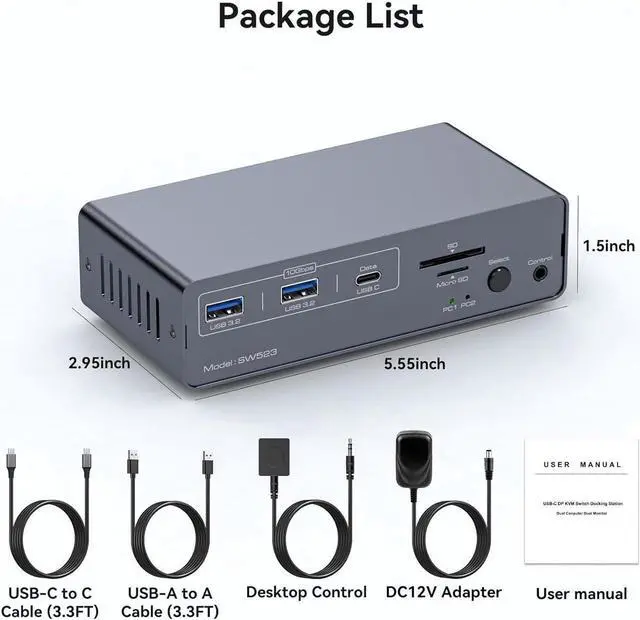 Alt view image 3 of 7 - KVM Switch Docking Station 4K@120Hz USB C Displayport KVM Switch 2 Monitors 2 Computers Displayport Dual Monitor KVM-Switches for Laptop and Desktop Share 13-in-1 Dock, with Wired Remote