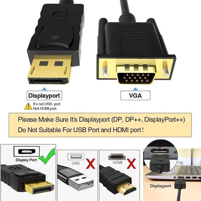 Alt view image 2 of 7 - DisplayPort to VGA Cable 1.8M, DisplayPort to VGA Adapter 6 Feet DP to VGA Cable Connects DP Port from Desktop or Laptop to Monitor or Projector with VGA Port