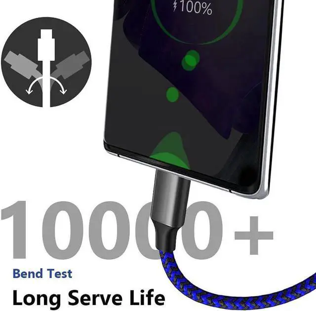 Alt view image 4 of 7 - Aomoproing        USB C Cable 10ft 3 Pack USB C Charger Cable, USB A to USB C Charging Cable USB Type C Fast Charge Cord Compatible with Samsung Galaxy S20 S10 Note 9, Android Cell Phones and More- Bl