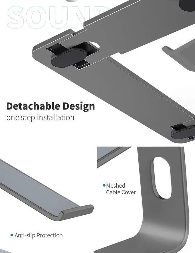 Alt view image 3 of 7 - Laptop Stand, Ergonomic Aluminum Laptop Mount Computer Stand for Desk, Detachable Laptop Riser Notebook Stand Compatible with MacBook Air Pro, Dell XPS, More 10-16" Laptops