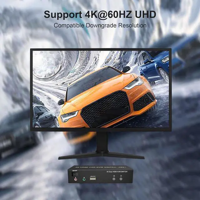 Alt view image 4 of 7 - Dual Monitor KVM Switch HDMI 2 Port, 4K@60Hz Extended Display HDMI KVM Switch 2 Monitors 2 Computers with Audio Microphone Output and 3 USB Ports, PC Monitor Keyboard Mouse Switcher