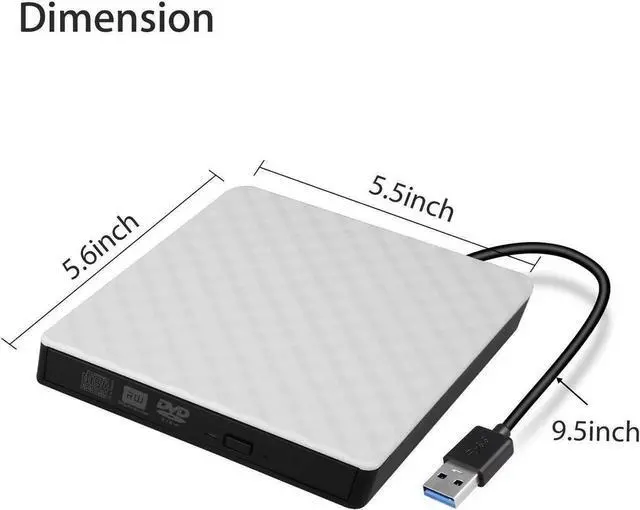Alt view image 4 of 7 - External CD DVD Drive, Portable USB 3.0 External CD/DVD Drive Reader DVD CD RW Writer Burner Player Optical DVD Drive for Laptop, Desktop, Mac, IOS, Windows 10/8/7 / XP/ Linux/ Vista (White)