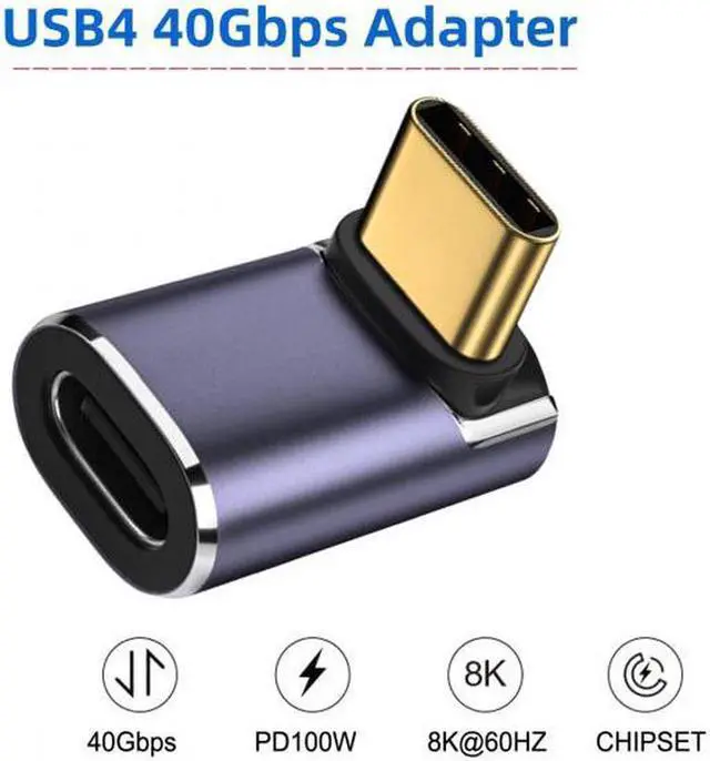 Alt view image 3 of 7 - Aomoproing 40Gbps USB4 Type C Male to Female 90 Degree Up Down Angled 100W Power Data 8K Video Adapter for Laptop Phone