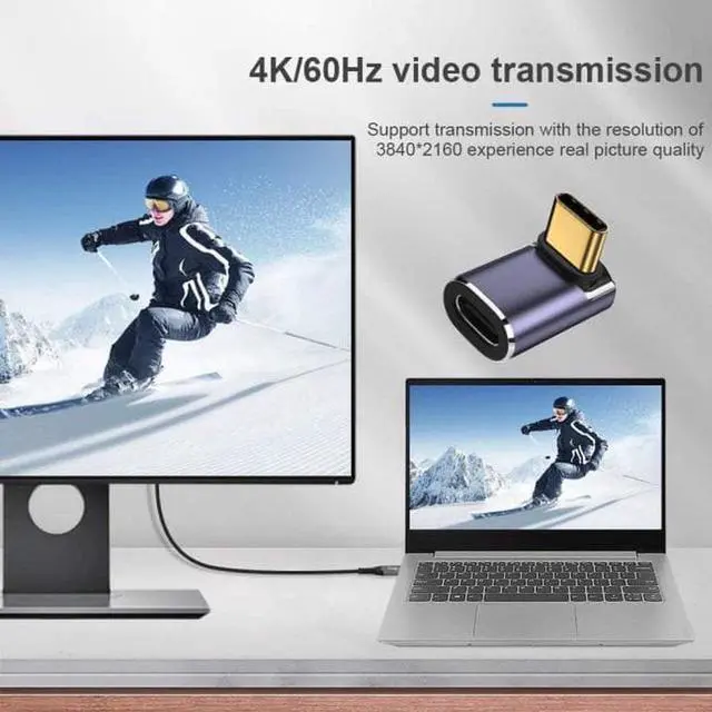 Alt view image 7 of 7 - Aomoproing 40Gbps USB4 Type C Male to Female 90 Degree Up Down Angled 100W Power Data 8K Video Adapter for Laptop Phone