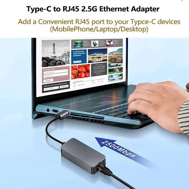 Alt view image 2 of 5 - USB-C to Ethernet Adapter 2.5G, USB Type C to RJ45 LAN Ethernet 2500/1000/100/10Mbps Gigabit Network Adapter for Windows 10,8.1, 8, 7,Vista,XP,Mac OS.
