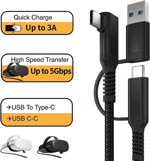 Alt view image 2 of 5 - USB C & USB A (2 in 1) to USB C Link Cable 10FT/3M Compatible with Oculus/Meta Quest 2, High Speed PC Data Transfer Link Cable, Fast Charging USB 3.1 Gen2 to USB C Cable for VR Headset and Gaming PC