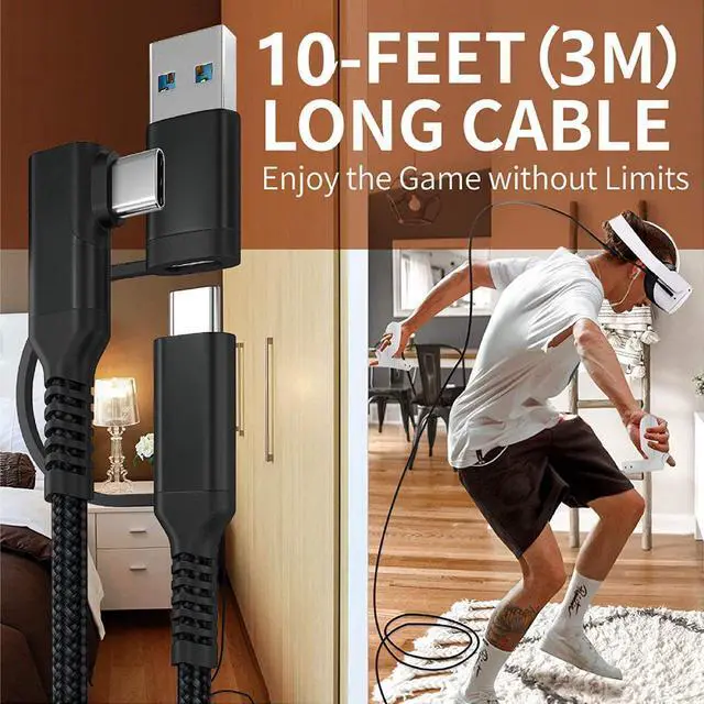 Alt view image 4 of 5 - USB C & USB A (2 in 1) to USB C Link Cable 10FT/3M Compatible with Oculus/Meta Quest 2, High Speed PC Data Transfer Link Cable, Fast Charging USB 3.1 Gen2 to USB C Cable for VR Headset and Gaming PC