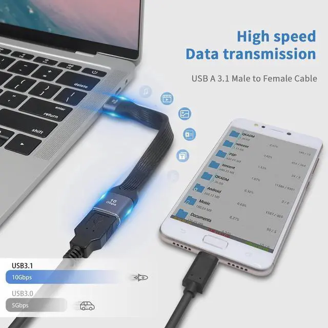 Alt view image 5 of 5 - Short USB 3.0 Extension Cable, 5inch Flat FPC USB 3.0 Extension Cable, USB 3.0 USB A Male to USB A Female, 10Gbps USB 3.1 Extender Cable for VR, Playstation, Keyboard, Printer, Scanner, USB Hub