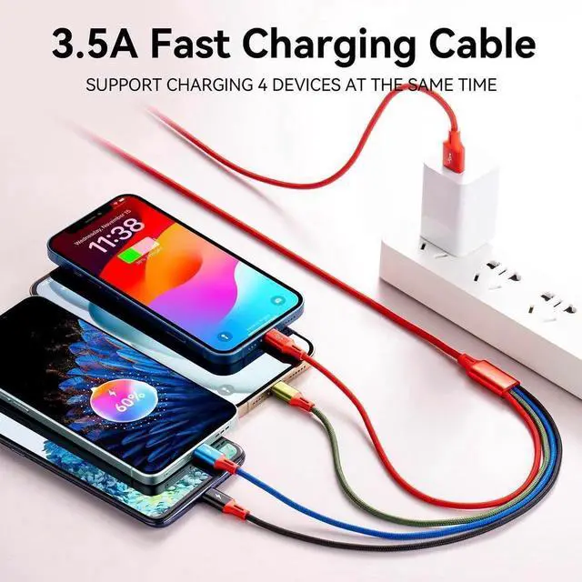 Alt view image 3 of 7 - Multi Charging Cable 3.5A [2Pack 6Ft] 4 in 1 Fast Charger Cable Multi Charging Cord USB Cable Adapter with 2 * IP/Type C/Micro USB Port for Cell Phones/IP/Samsung Galaxy/Ps/LG/Huawei/Tablets and More