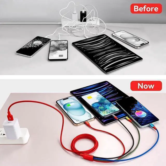 Alt view image 7 of 7 - Multi Charging Cable 3.5A [2Pack 6Ft] 4 in 1 Fast Charger Cable Multi Charging Cord USB Cable Adapter with 2 * IP/Type C/Micro USB Port for Cell Phones/IP/Samsung Galaxy/Ps/LG/Huawei/Tablets and More