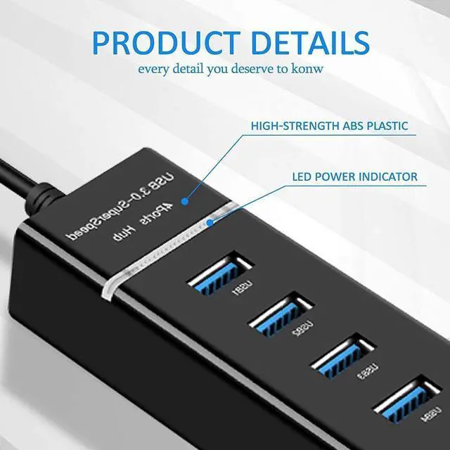 Alt view image 5 of 7 - USB HUB 3.0, 7 Port USB HUB Splitter with LED Light and 1.2m Long Cable for Laptop,PC, Mac, Surface Pro and More USB Devices (Black)