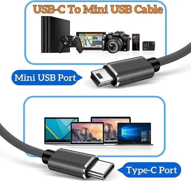 Alt view image 2 of 7 - [2 Pack] Mini USB to USB C Cable, Type C to Mini USB B High Speed Adapter Converter Cable Cord Compatible with M-a-c-B-o-o-k Air/i-P-a-d Pro/i-M-a-c Pro/H-P De-ll XPS/Chromebook/Digital Camera (1M)