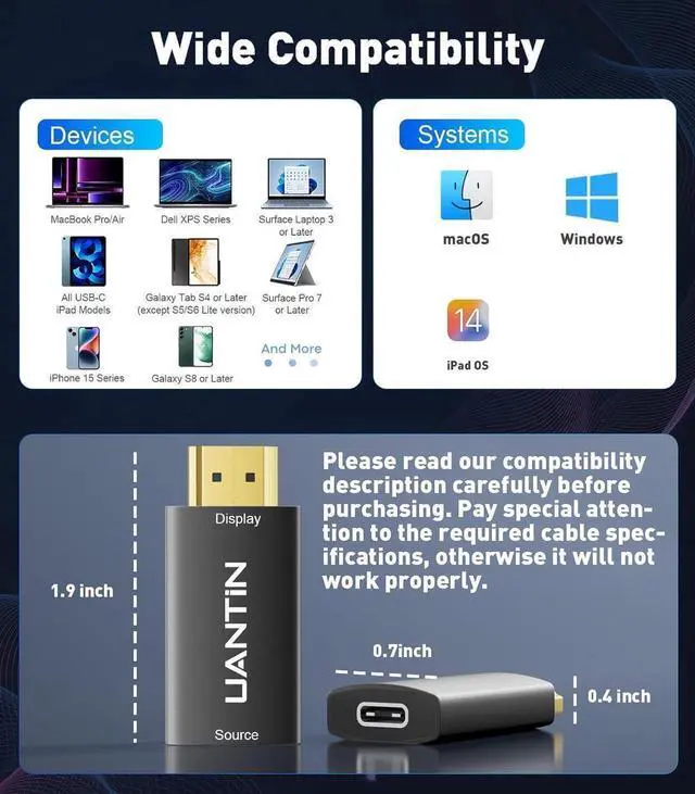 Alt view image 6 of 7 - USB C Female to HDMI Male Adapter | 4K 60Hz Uni-Directional USB Type C 3.1 Source to HDMI Monitor Converter USB C Adapter for USB4/Thunderbolt 3 4 Cable - Not HDMI to USB C